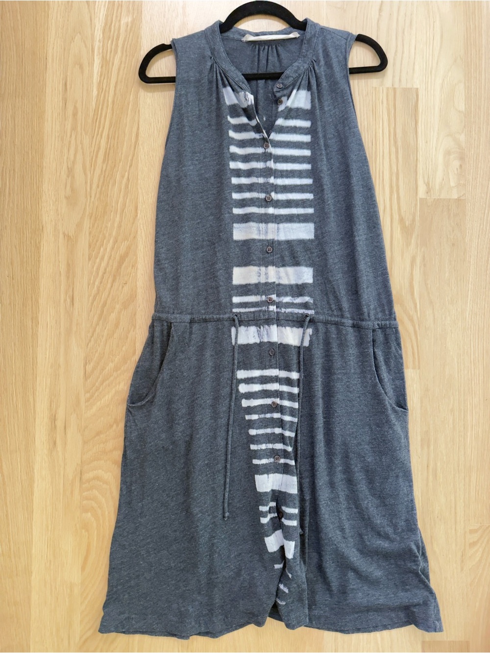 Raquel Allegra Grey Hand Dyed Tie Dye Button Front Midi Dress, XS